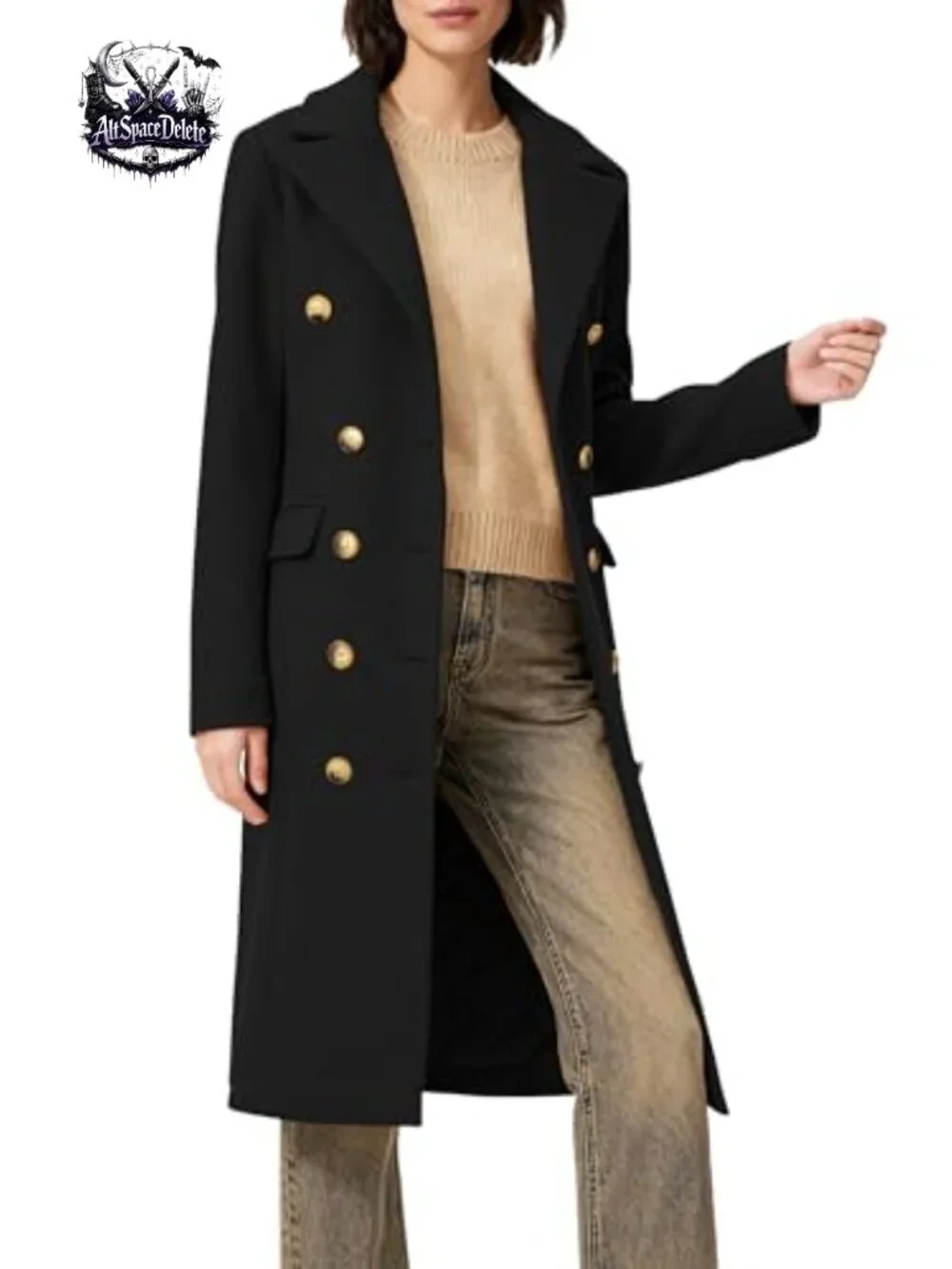 Women's Long Peacoat Double-Breasted Notch Lapel Winter Overcoat